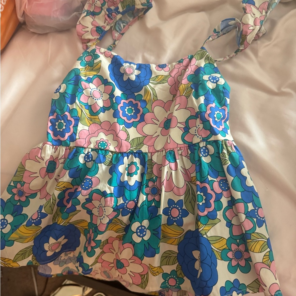 Floral Kids Top with Blue and Pink Accents